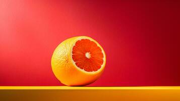 Photo of Orange fruit half against a colorful abstract background. Generative AI