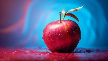 Photo of Mabolo velvet apple fruit half against a colorful abstract background. Generative AI