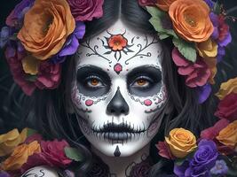 A Girl Day Of The Dead Makeup, Generative Ai photo