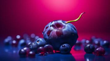 Photo of Huckleberry fruit half against a colorful abstract background. Generative AI