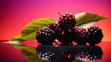 Photo of Elderberry fruit half against a colorful abstract background. Generative AI