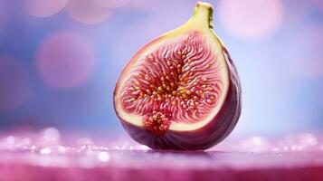 Photo of Fig fruit half against a colorful abstract background. Generative AI