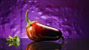 Photo of Eggplant fruit half against a colorful abstract background. Generative AI