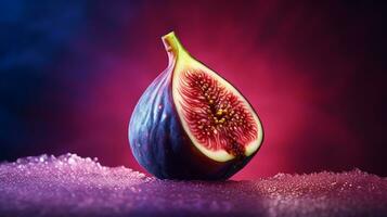 Photo of Fig fruit half against a colorful abstract background. Generative AI