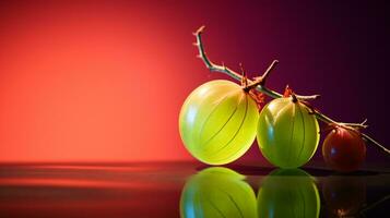 Photo of Gooseberry fruit half against a colorful abstract background. Generative AI