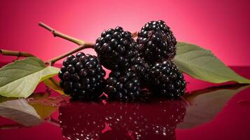 Photo of Elderberry fruit half against a colorful abstract background. Generative AI