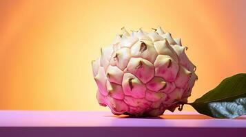 Photo of Custard apple fruit half against a colorful abstract background. Generative AI
