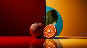 Photo of Coffee fruit half against a colorful abstract background. Generative AI