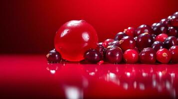 Photo of Cranberry fruit half against a colorful abstract background. Generative AI