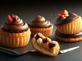 muffins with chocolate. Generative Ai photo