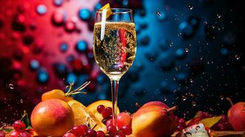 Photo of Champagne fruit half against a colorful abstract background. Generative AI