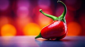 Photo of chilli pepper fruit half against a colorful abstract background. Generative AI