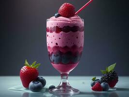 Berry Ice Cream Dessert In Glass. Generative Ai photo