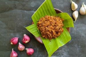 abon made of meat, minced meat dishes made with brown sugar and dried, preserved foods. Indonesian Asian food photo