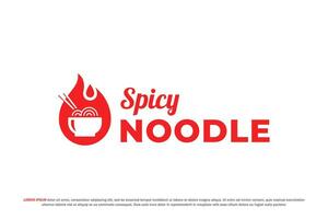 logo picante fideos fuego pimienta rojo caliente chile vector