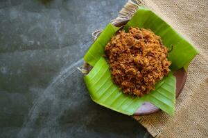 abon made of meat, minced meat dishes made with brown sugar and dried, preserved foods. Indonesian Asian food photo