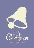 Christmas card with bell. Merry Christmas and Happy New Year lettering vector