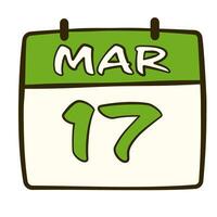 Calendar with date 17 March. St. Patrick's Day. Flat icon vector