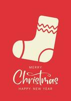 Merry Christmas and Happy New Year lettering with sock. Christmas card concept vector