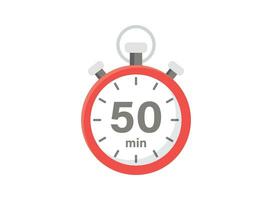 50 minutes on stopwatch icon in flat style. Clock face timer vector illustration on isolated background. Countdown sign business concept.