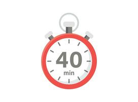 40 minutes on stopwatch icon in flat style. Clock face timer vector illustration on isolated background. Countdown sign business concept.