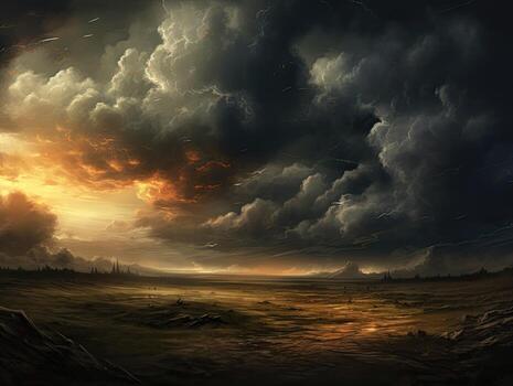 a landscape with clouds and a sunset photo