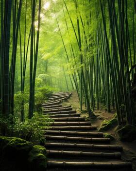 a path in a bamboo forest photo