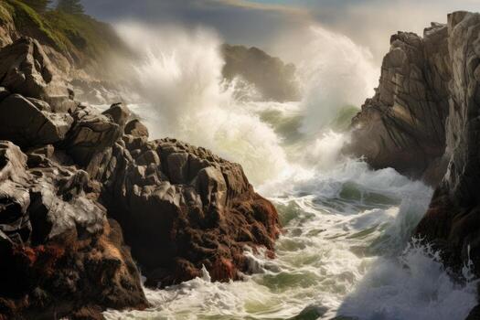 waves crashing waves on rocks photo