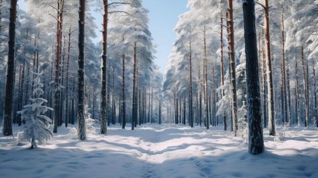 a snowy forest with trees photo
