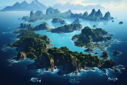 an aerial view of islands in the ocean photo