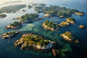 an aerial view of islands in the water photo