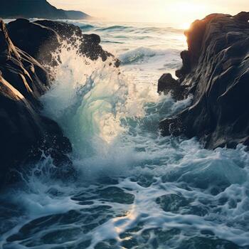 waves crashing waves on rocks photo