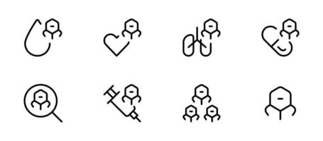 medical nanobot icons, vector set design with Editable Stroke. Line, Solid, Flat Line, thin style and Suitable for Web Page, Mobile App, UI, UX design.