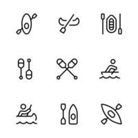 Canoe icons, rafting canoeing, Canoe, boats, oars, rowing vector set design with Editable Stroke. Line, Solid, Flat Line, thin style and Suitable for Web Page, Mobile App, UI, UX design.