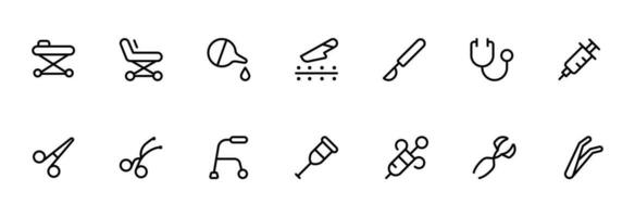 healthcare equipment, medical instrument icons, vector set design with Editable Stroke. Line, Solid, Flat Line, thin style and Suitable for Web Page, Mobile App, UI, UX design.