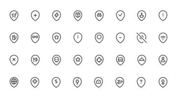 ubicación iconos mapa alfiler sitio marcador. lineal editable ataque. línea, sólido, plano línea, Delgado estilo y adecuado para web página, móvil aplicación, ui, ux diseño. vector