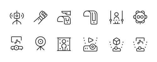 Future tech, technology icons set, such as robot, digital, vr, ai, cyber, projector, webcam. Can use for UI and mobile app, web site interface. vector