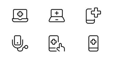 Digital healthcare icons, telemedicine icon vector set design with Editable Stroke. Line, Solid, Flat Line, thin style and Suitable for Web Page, Mobile App, UI, UX design.