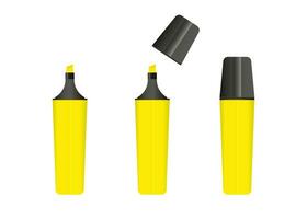 Yellow highlighter marker, 3 versions of marker in yellow color. vector