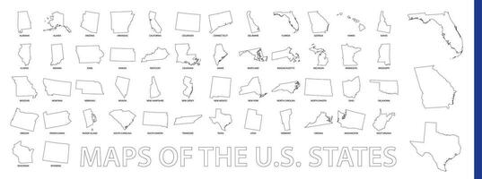 Maps of The US State, Outline maps collection. vector