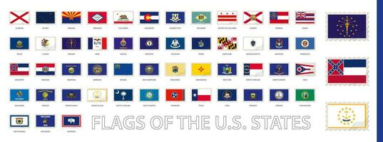 Postage Flag Set, US State Flags. vector