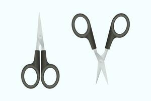 Set of closed and open scissors with black handles. vector