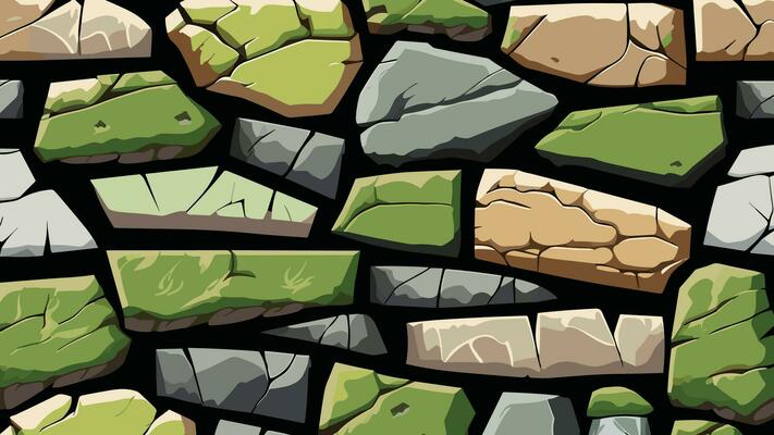 Stone Wall with Crack and Moss Texture for Backdrop and Wallpaper