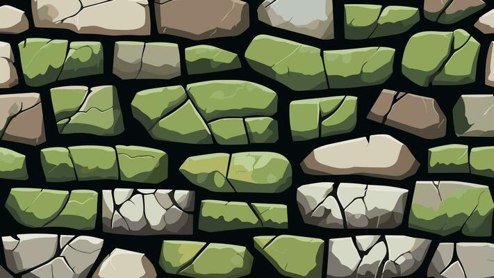 Stone Wall with Crack and Moss Texture for Backdrop and Wallpaper