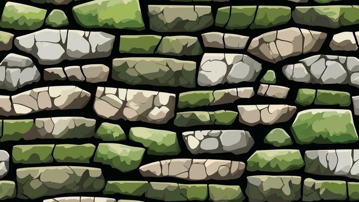 Stone Wall with Crack and Moss Texture for Backdrop and Wallpaper