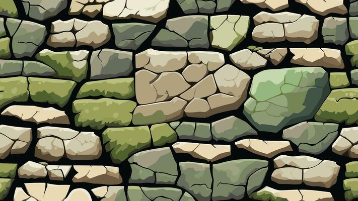 Stone Wall with Crack and Moss Texture for Backdrop and Wallpaper