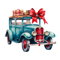 linda Navidad acuarela retro coche. ai generativo png