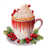 Christmas cup with drink in watercolor. AI Generative png