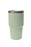 Big modern light green thermos bottle isolated on white. Reusable concept. photo