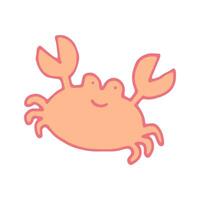 Cute smiling crab doodle cartoon hand drawn illustration, colorful editable crustacean creature character vector